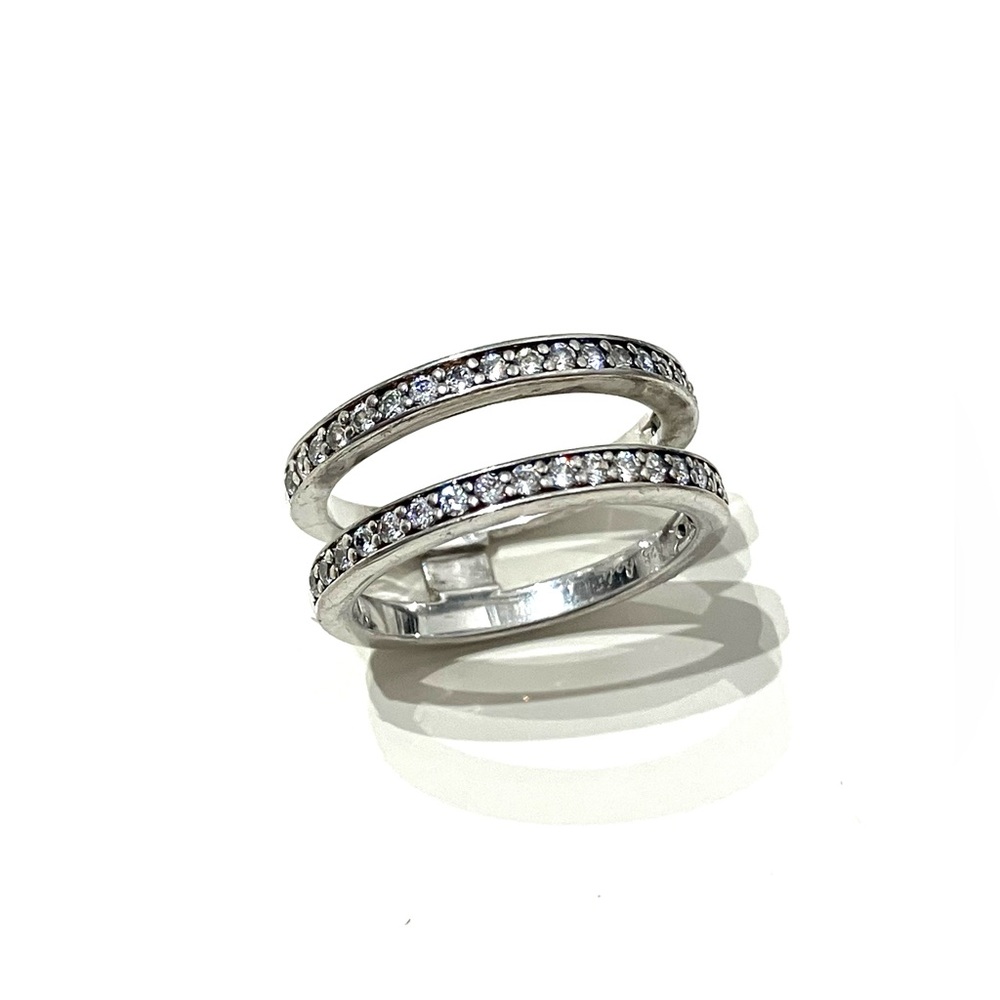 Sterling Silver 925 Double Layer CZ Band Ring 8